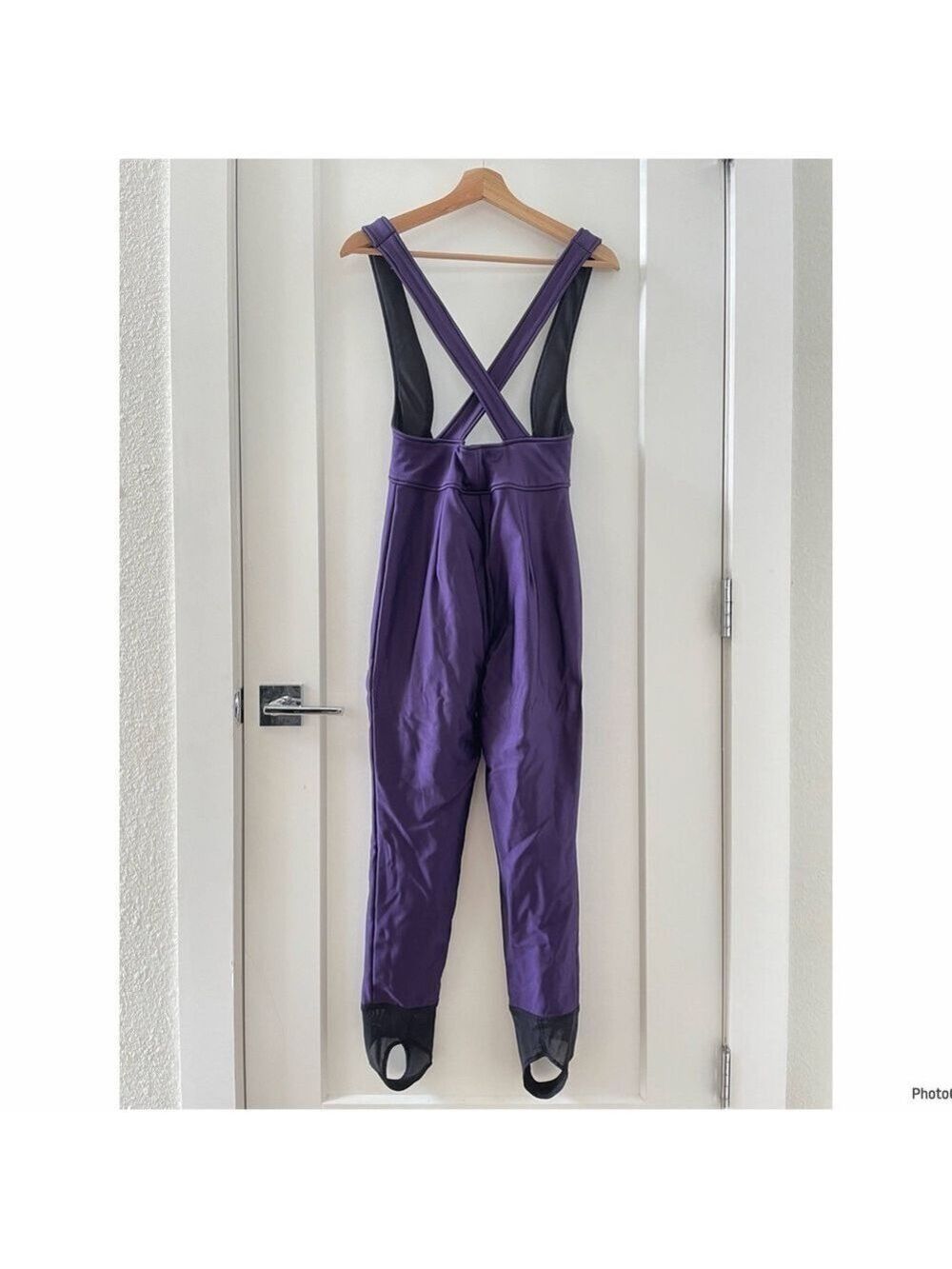 Vintage Nils Women's Black Snow Ski Bib Pants Stirrup Overalls Schoeller Size 4R - Picture 2 of 11